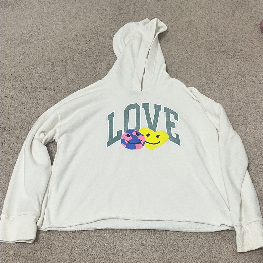 Girls Old Navy Cream “Love” Hoodie size large 10-12